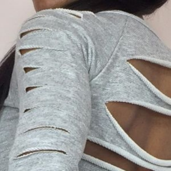 Sexy Snob Tops - NEW slash back & arm grey shredded sweat shirt